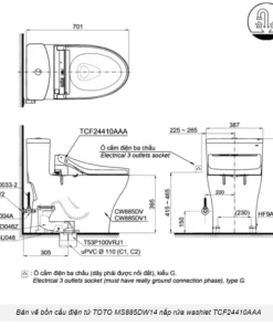 Bồn Cầu Điện Tử TOTO MS885DW14#XW Kèm Nắp Rửa Điện Tử WASHLET Dòng C5 – TCF24410AAA (220V) - 13