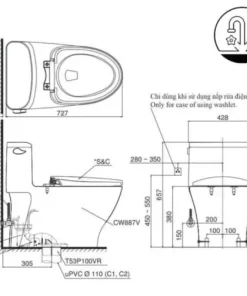Bồn Cầu Điện Tử TOTO MS887RW14#XW Kèm Nắp Rửa Điện Tử WASHLET Dòng C5 – TCF24410AAA (220V) - 9