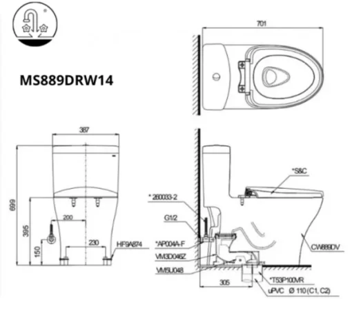 Bồn Cầu Điện Tử TOTO MS889DRW14#XW Kèm Nắp Rửa Điện Tử WASHLET Dòng C5 – TCF24410AAA (220V) - 5
