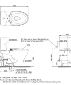 Bồn Cầu Điện Tử TOTO CS838DW7#XW Kèm Nắp Rửa Điện Tử WASHLET Dòng C2 – TCF6631A (220V) - 10 Bồn Cầu Điện Tử TOTO CS838DW7#XW Kèm Nắp Rửa Điện Tử WASHLET Dòng C2 – TCF6631A (220V) - 9