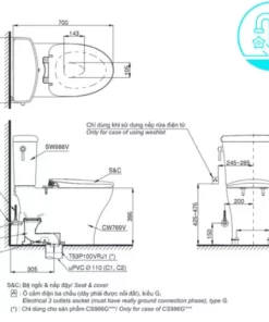 Bồn Cầu Điện Tử TOTO CS986GW6#XW Kèm Nắp Rửa Điện Tử WASHLET Dòng C5 – TCF6531Z (220V) - 9