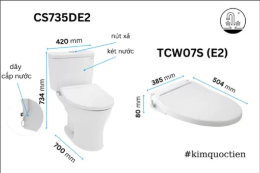 Bồn Cầu TOTO CS735DE2#XW 2 Khối Nắp Rửa Cơ TCW07S - 5