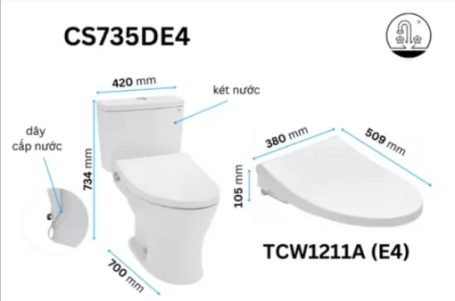 Bồn Cầu TOTO CS735DE4#XW 2 Khối Nắp Rửa Cơ TCW1211A - 5
