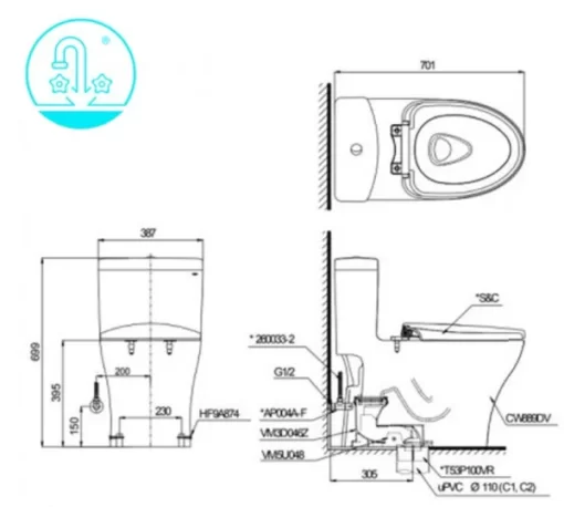 Bồn Cầu Điện Tử TOTO MS855DW7#XW Kèm Nắp Rửa Điện Tử WASHLET Dòng C2 – TCF6631A (220V) - 5