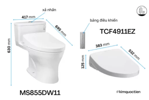 Bồn Cầu Điện Tử TOTO MS855DW11#XW Kèm Nắp Rửa Điện Tử WASHLET Dòng S7 – TCF4911Z (220V) - 7