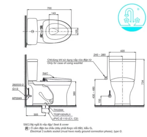 Bồn Cầu Điện Tử TOTO CS735DW6#XW Kèm Nắp Rửa Điện Tử WASHLET Dòng C5 – TCF6531Z (220V) - 5