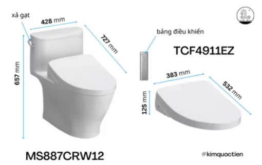 Bồn Cầu Điện Tử TOTO MS887CRW12#XW Kèm Nắp Rửa Điện Tử WASHLET (Loại Giấu Dây) Dòng S7 – TCF4911EZ (220V) - 7
