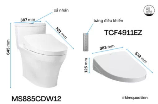 Bồn Cầu Điện Tử TOTO MS885CDW12#XW Kèm Nắp Rửa Điện Tử WASHLET (Loại Giấu Dây) Dòng S7 – TCF4911EZ (220V) - 7
