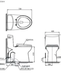 Bồn Cầu Điện Tử TOTO MS905W6#XW Kèm Nắp Rửa Điện Tử WASHLET Dòng C5 – TCF6531Z (220V) - 9