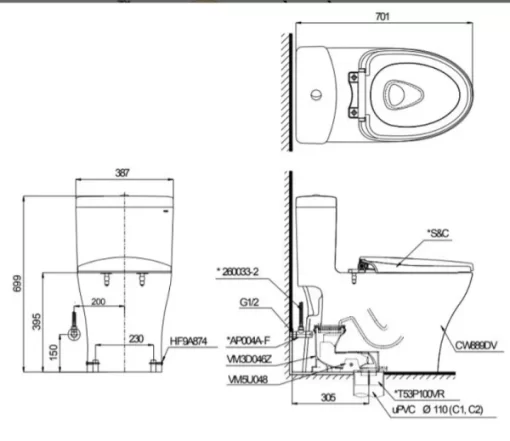 Bồn Cầu Điện Tử TOTO MS889DRW6#XW Kèm Nắp Rửa Điện Tử WASHLET Dòng C5 – TCF6531Z (220V) - 5