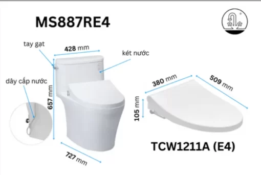 Bồn Cầu TOTO MS887RE4#XW1 Khối Nắp Rửa Cơ TCW1211A - 5
