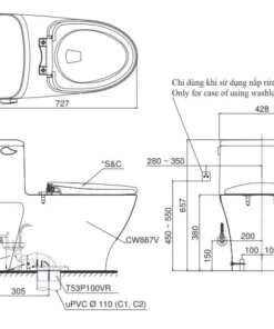 Bồn Cầu Điện Tử TOTO MS887RW7#XW Kèm Nắp Rửa Điện Tử WASHLET Dòng C2 – TCF6631A (220V) - 9
