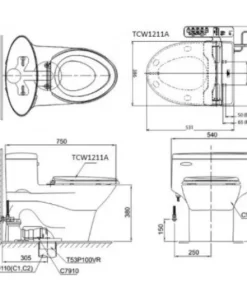 Bồn Cầu TOTO MS904E4#XW 1 Khối Nắp Rửa Cơ TCW1211A - 9