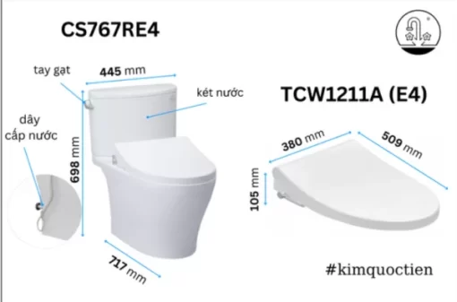 Bồn Cầu TOTO CS767RE4#XW 2 Khối Nắp Rửa Cơ TCW1211A - 5