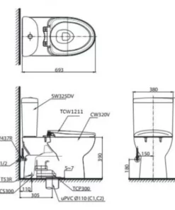 Bồn Cầu TOTO CS325DRE4#W 2 Khối Nắp Rửa Cơ TCW1211A - 9