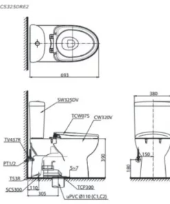 Bồn Cầu TOTO CS325DRE2#W 2 Khối Nắp Rửa Cơ TCW07S - 9