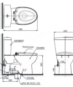 Bồn Cầu TOTO CS300DRE4#W 2 Khối Nắp Rửa Cơ TCW1211A - 9