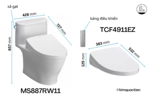 Bồn Cầu Điện Tử TOTO MS887RW11#XW Kèm Nắp Rửa Điện Tử WASHLET Dòng S7 – TCF4911Z (220V) - 7