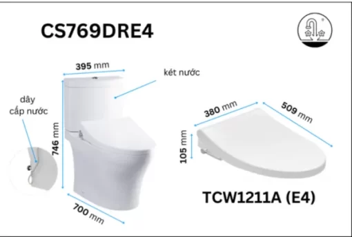 Bồn Cầu TOTO CS769DRE4#XW 2 Khối Nắp Rửa Cơ TCW1211A - 5