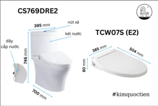 Bồn Cầu TOTO CS769DRE2#XW 2 Khối Nắp Rửa Cơ TCW07S - 5