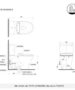Bồn Cầu TOTO CS769DRE2#XW 2 Khối Nắp Rửa Cơ TCW07S - 13
