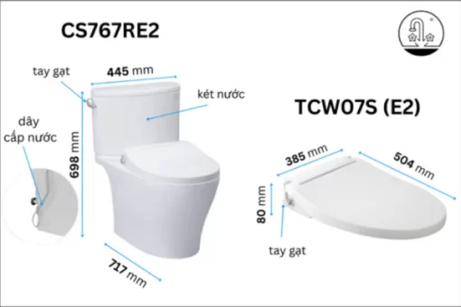 Bồn Cầu TOTO CS767RE2#XW 2 Khối Nắp Rửa Cơ TCW07S - 7