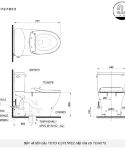 Bồn Cầu TOTO CS767RE2#XW 2 Khối Nắp Rửa Cơ TCW07S - 11