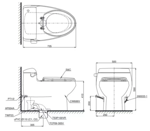 Bồn Cầu Điện Tử TOTO MS688W6#XW Kèm Nắp Rửa Điện Tử WASHLET Dòng C5 – TCF6531Z (220V) - 7