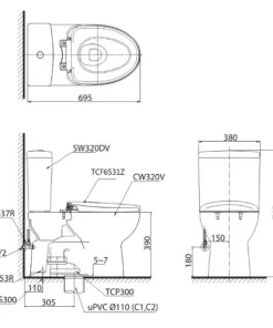 Bồn Cầu Điện Tử TOTO CS320DRW7#W Kèm Nắp Rửa Điện Tử WASHLET Dòng C2 – TCF6631A (220V) - 13