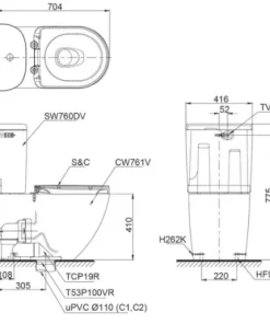 Bồn Cầu Điện Tử TOTO CS761DW5#XW Kèm Nắp Rửa Điện Tử WASHLET Dòng S7 – TCF4732A (220V) - 13