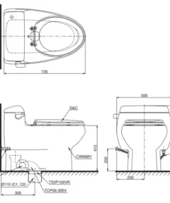 Bồn Cầu Điện Tử TOTO MS688W7#XW Kèm Nắp Rửa Điện Tử WASHLET Dòng C2 – TCF6631A (220V) - 11