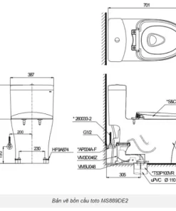 Bồn Cầu TOTO MS889DRE2#XW 1 Khối Nắp Rửa Cơ TCW07S - 17