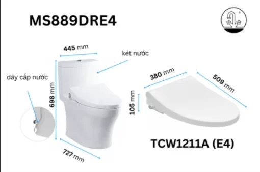 Bồn Cầu TOTO MS889DRE4#XW 1 Khối Nắp Rửa Cơ TCW1211A - 7
