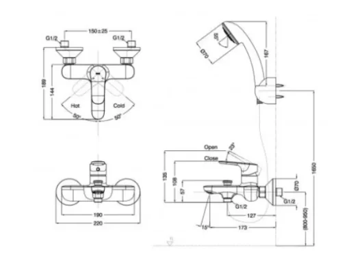 Vòi Sen Tắm INAX BFV-1403S-7C Nóng Lạnh Tay Sen Tăng Áp - 5