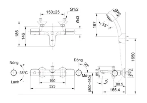 Vòi Sen Tắm INAX BFV-3413T-8C Nhiệt Độ - 5