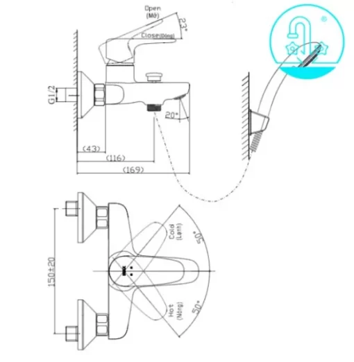 Vòi Sen Tắm INAX BFV-1113S-8C Nóng Lạnh Tay Sen Tăng Áp - 5