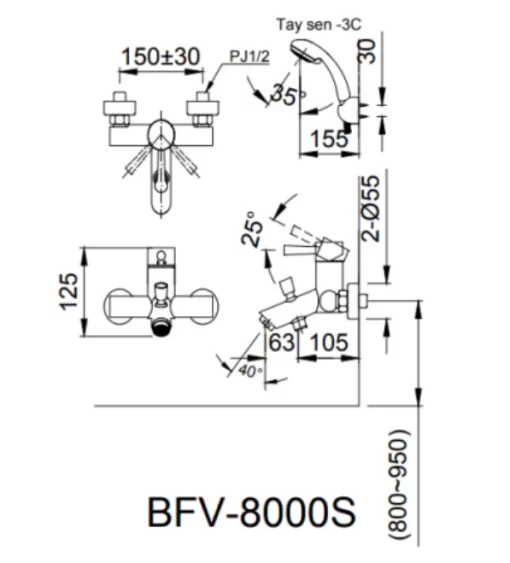 Vòi Sen Tắm INAX BFV-8000S-5C Nóng Lạnh - 5