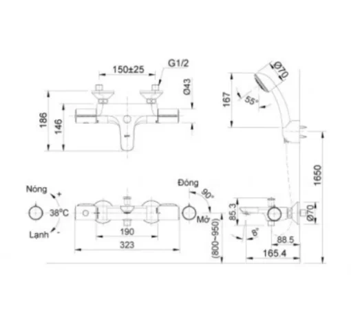 Vòi Sen Tắm INAX BFV-3413T-3C Nhiệt Độ - 5