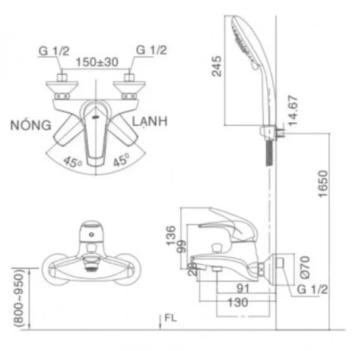 Vòi Sen Tắm INAX BFV-3003S-1C Nóng Lạnh - 5