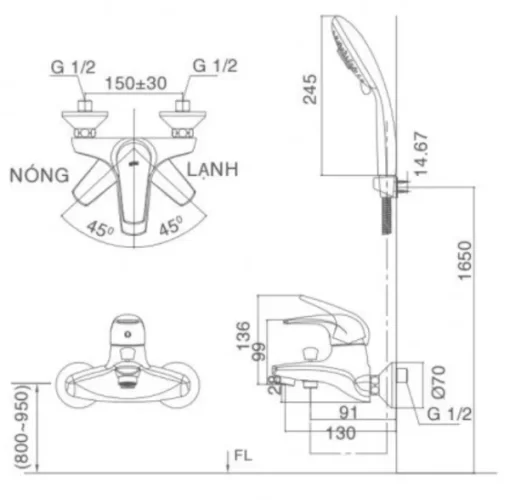 Vòi Sen Tắm INAX BFV-3003S-3C Nóng Lạnh Tay Sen Massage - 5