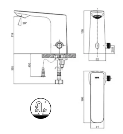 Vòi Chậu Lavabo Cảm Ứng INAX AMV-91K Nóng Lạnh Dùng Điện 220V - 5