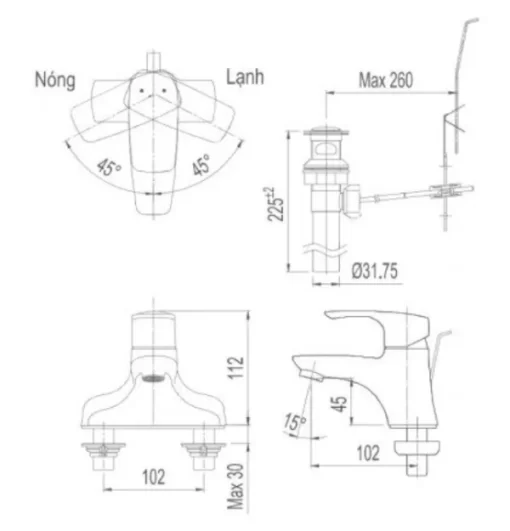 Vòi Lavabo INAX LFV-211S Nóng Lạnh - 5