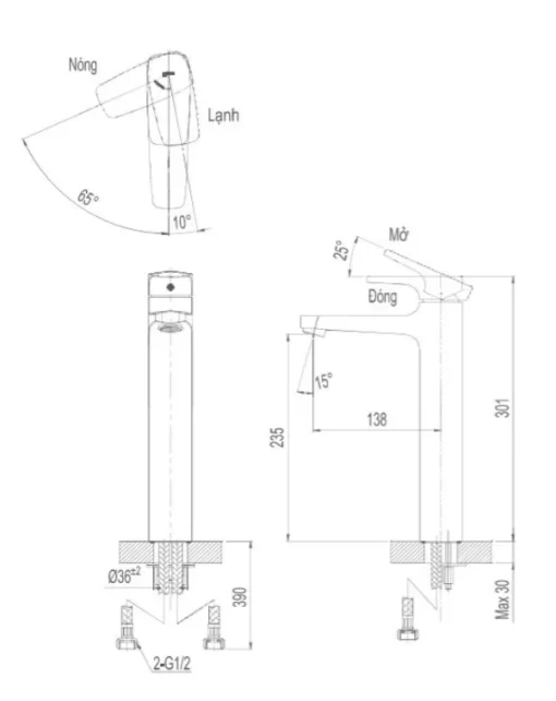 Vòi Lavabo INAX LFV-5000SH Nóng Lạnh Thân Cao - 5