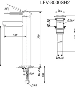 Vòi Lavabo INAX LFV-8000SH2 Nóng Lạnh Thân Cao - 9