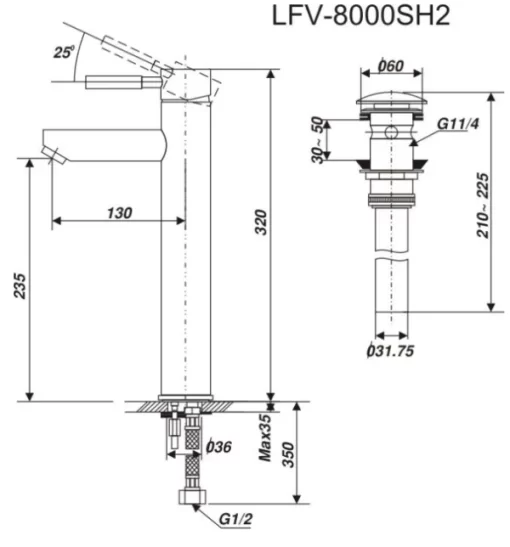 Vòi Lavabo INAX LFV-8000SH2 Nóng Lạnh Thân Cao - 5