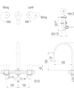 Vòi Lavabo INAX LFV-7100B Nóng Lạnh 3 Lỗ - 10 Vòi Lavabo INAX LFV-7100B Nóng Lạnh 3 Lỗ - 9