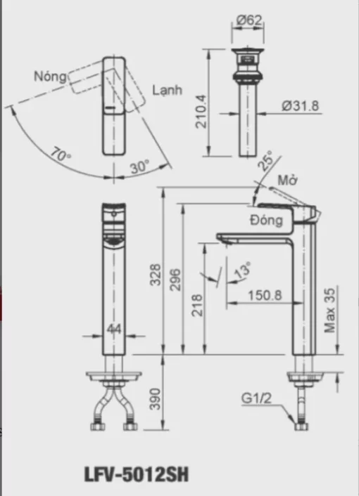 Vòi Lavabo INAX LFV-5012SH Nóng Lạnh Thân Cao - 5