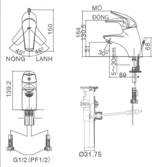 Vòi Lavabo INAX LFV-3002S Nóng Lạnh - 5