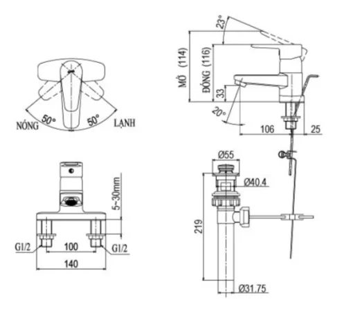 Vòi Lavabo INAX LFV-1201S-1 Nóng Lạnh - 5