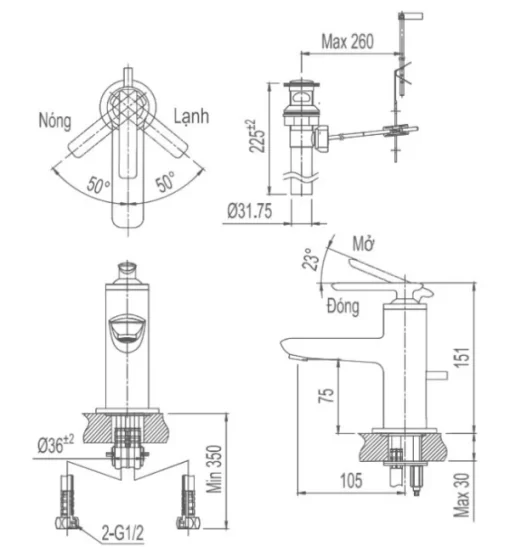 Vòi Lavabo INAX LFV-4102S Nóng Lạnh - 5